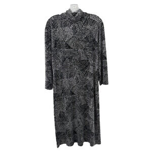 Kamali Kulture Shift Dress Women's XL Mock Neck Black Off White Dot Print
